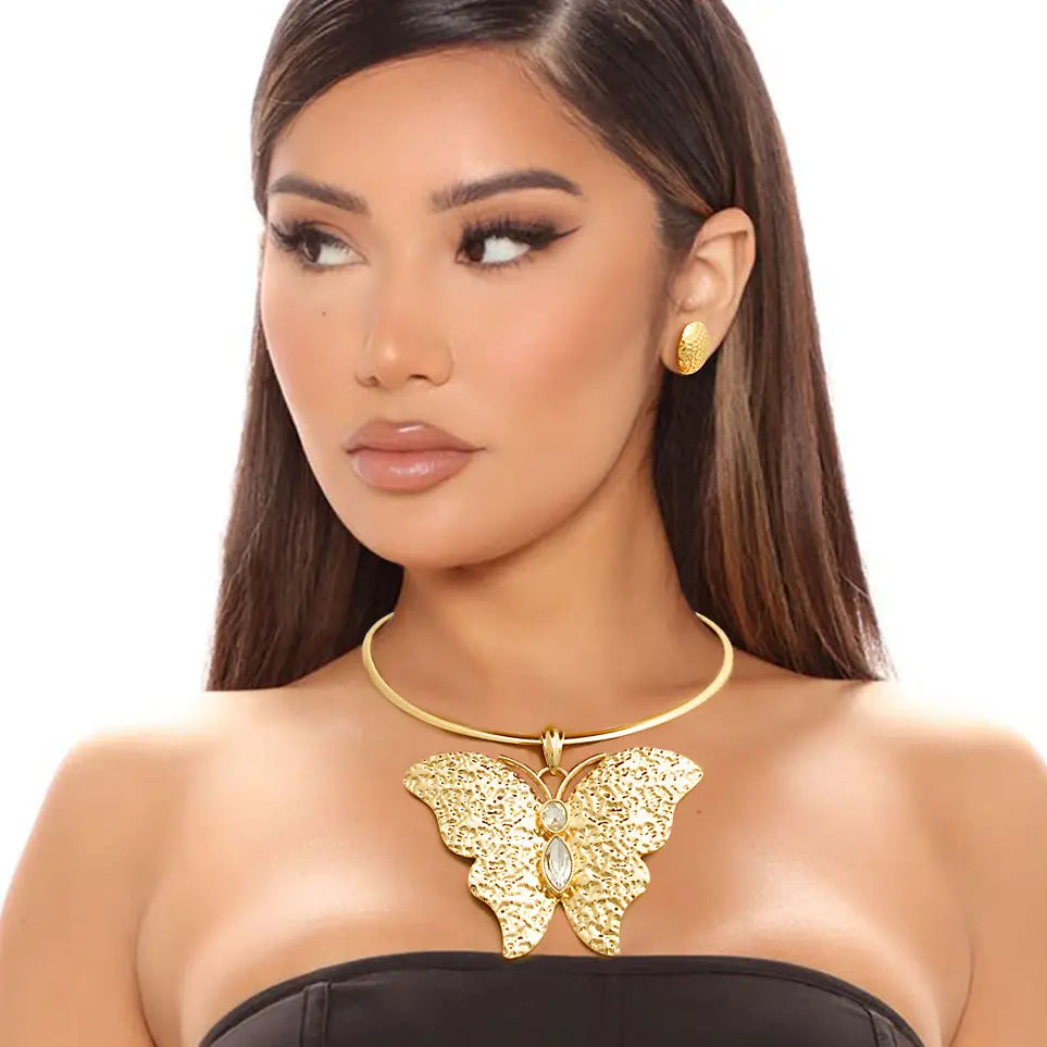 Gold Hammered Metal Butterfly Collar